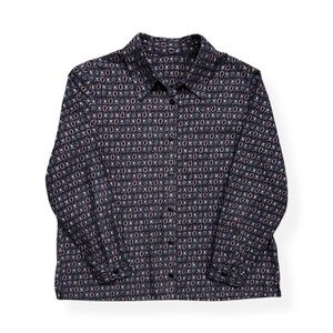 Vintage 1990s Boho Paisley Corduroy Long Sleeve Button Down Blouse Top